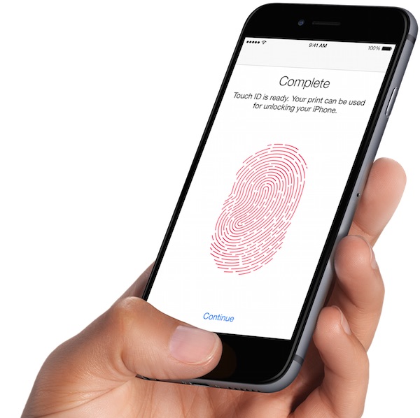 A person holding an iphone with the fingerprint scanner on.