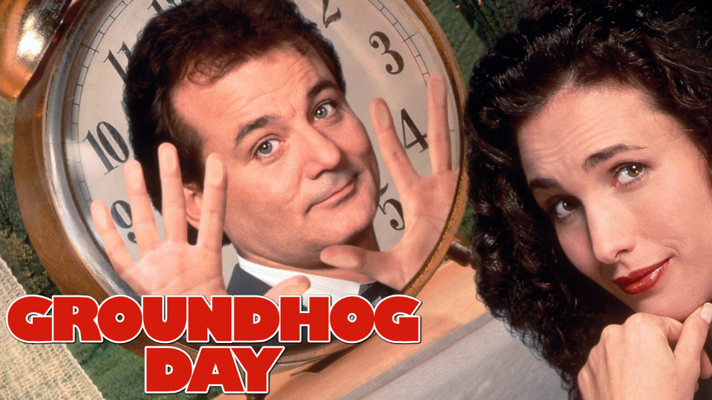 Bill Murray in Groundhog Day film poster.