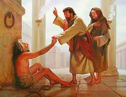 Bible scene of healing a beggar.