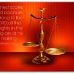 Scales with a biblical verse background.