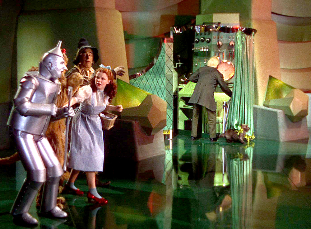 Characters confronting the Wizard in Oz.