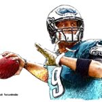 Football player in Eagles uniform throwing ball.