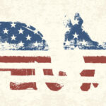 Grunge-style American flag with animal silhouettes.