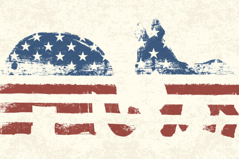 Grunge-style American flag with animal silhouettes.