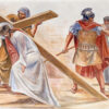 A painting of jesus carrying the cross