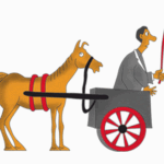 Man driving a horse-drawn cart.