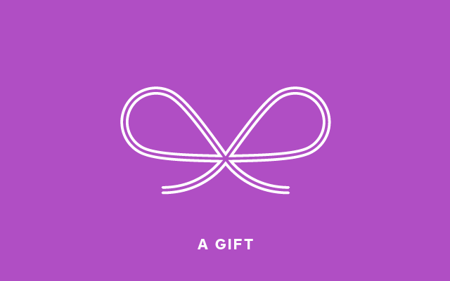 A purple square with the word " gift " written in it.